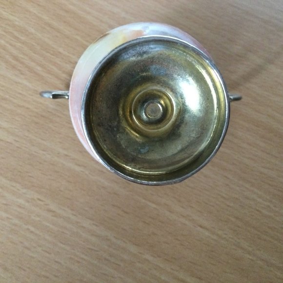 Vintage mini small decorative bud vase handled stone metal onyx 3.25" - Picture 5 of 5